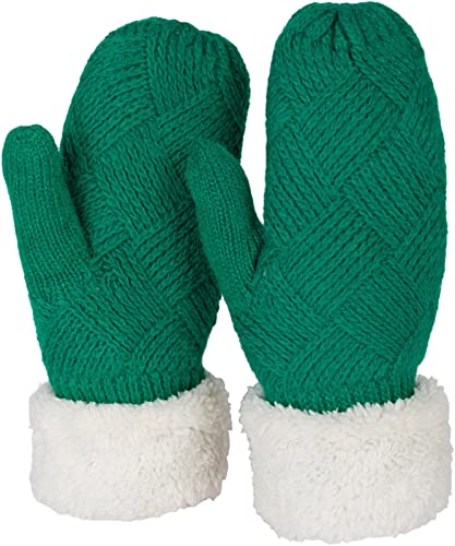 styleBREAKER Damen warme Winter Strick Fäustlinge, Handschuhe mit Rauten Muster, Thermo Fleece, Strickhandschuhe 09010031, Farbe:Grün von styleBREAKER