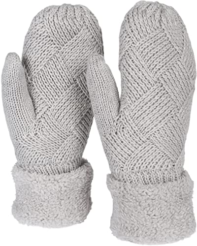 styleBREAKER Damen warme Winter Strick Fäustlinge, Handschuhe mit Rauten Muster, Thermo Fleece, Strickhandschuhe 09010031, Farbe:Hellgrau von styleBREAKER