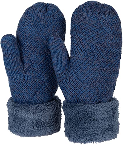 styleBREAKER Damen warme Winter Strick Fäustlinge, Handschuhe mit Rauten Muster, Thermo Fleece, Strickhandschuhe 09010031, Farbe:Jeansblau von styleBREAKER