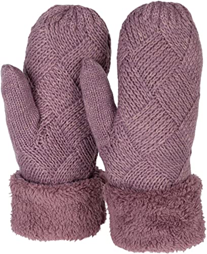 styleBREAKER Damen warme Winter Strick Fäustlinge, Handschuhe mit Rauten Muster, Thermo Fleece, Strickhandschuhe 09010031, Farbe:Mauve von styleBREAKER