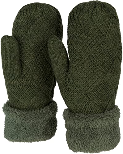 styleBREAKER Damen warme Winter Strick Fäustlinge, Handschuhe mit Rauten Muster, Thermo Fleece, Strickhandschuhe 09010031, Farbe:Oliv von styleBREAKER