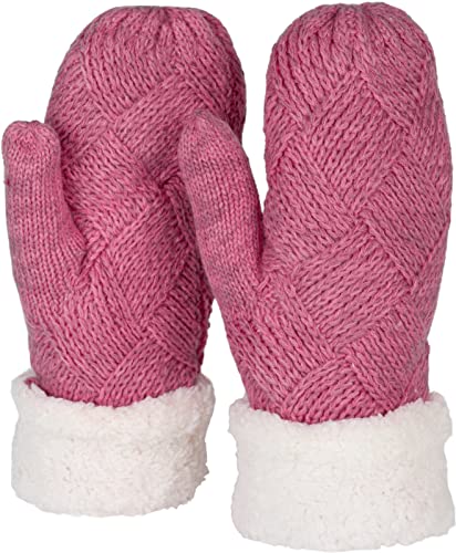 styleBREAKER Damen warme Winter Strick Fäustlinge, Handschuhe mit Rauten Muster, Thermo Fleece, Strickhandschuhe 09010031, Farbe:Pink von styleBREAKER