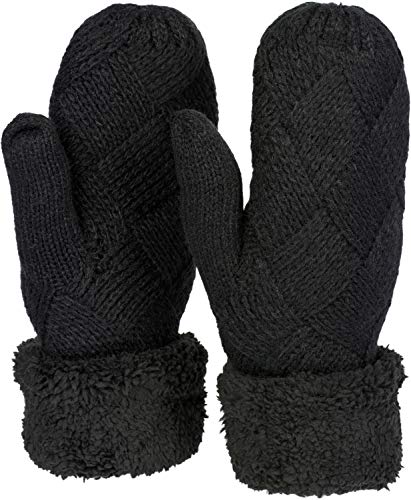 styleBREAKER Damen warme Winter Strick Fäustlinge, Handschuhe mit Rauten Muster, Thermo Fleece, Strickhandschuhe 09010031, Farbe:Schwarz von styleBREAKER