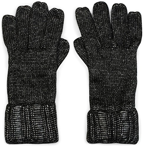 styleBREAKER Damen warme glänzende Handschuhe mit doppeltem Bund, Winter Strickhandschuhe, Fingerhandschuhe, Glitzer 09010011, Farbe:Schwarz meliert von styleBREAKER