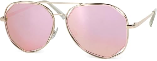 styleBREAKER Damen Duochrome Effekt Sonnenbrille, Pilotenbrille mit eckigen Gläsern und Federscharnier 09020068, Farbe:Gestell Gold/Glas Pink verspiegelt von styleBREAKER