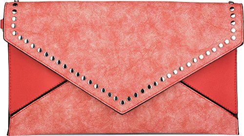 styleBREAKER Envelope Clutch im Kuvert Design mit Nieten, 2-Tone Washed Vintage Look, Abendtasche, Damen 02012172, Farbe:Rot von styleBREAKER