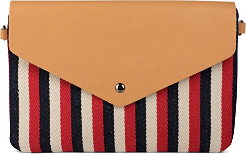 styleBREAKER Envelope Clutch im maritimen Streifen Look mit Fischgrät Muster, Umhängetasche, Tasche, Damen 02012153, Farbe:Rot-Blau-Beige von styleBREAKER