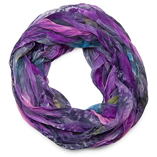 styleBREAKER Damen Feder Muster Batik Style Loop Schlauchschal, Crash and Crinkle, seidig leicht, Tuch, Schal 01016064, Farbe:Violett von styleBREAKER