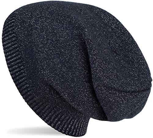 styleBREAKER Feinstrick Beanie Mütze mit Glitzerfaden, Slouch Longbeanie, Damen 04024142, Farbe:Dunkelblau von styleBREAKER