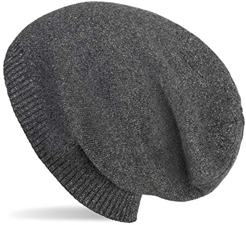 styleBREAKER Feinstrick Beanie Mütze mit Glitzerfaden, Slouch Longbeanie, Damen 04024142, Farbe:Dunkelgrau von styleBREAKER