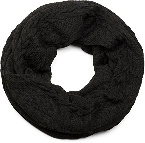 styleBREAKER Feinstrick Loop Schal mit Zopfmuster, Winter Schlauchschal, Loopschal, Strickschal, Unisex 01018151, Farbe:Schwarz von styleBREAKER