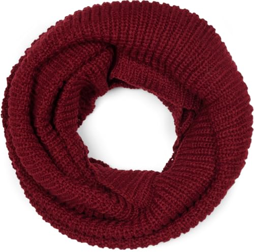 styleBREAKER Unisex Feinstrick Schal, einfarbiger Loop Schlauchschal, Feinripp Winter Strickschal, Loopschal 01018112, Farbe:Dunkelrot von styleBREAKER