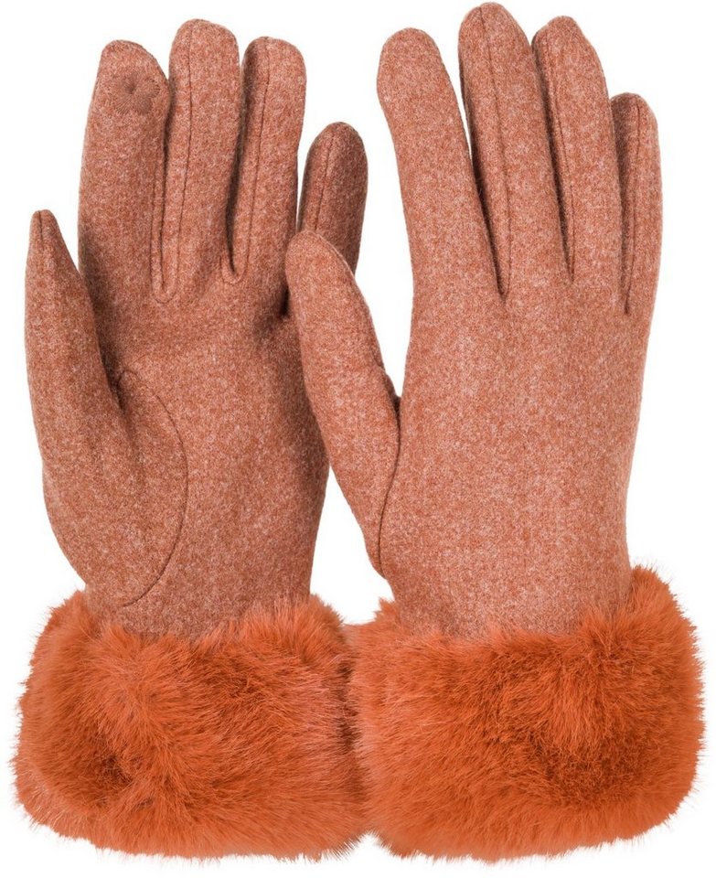 styleBREAKER Fleecehandschuhe Unifarbene Touchscreen Handschuhe mit Kunstfell von styleBREAKER