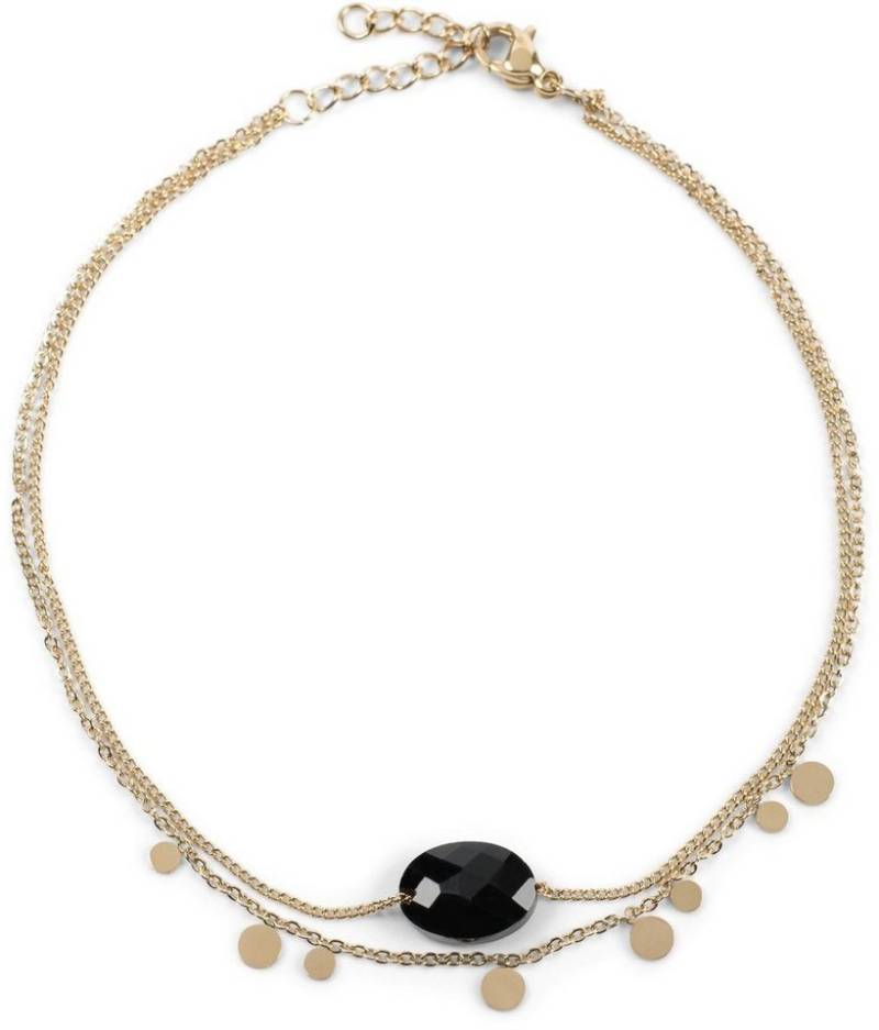 styleBREAKER Fußkette mit Anhänger Mehrlagiges Fußkettchen mit Plättchen und Stein (1-tlg) von styleBREAKER
