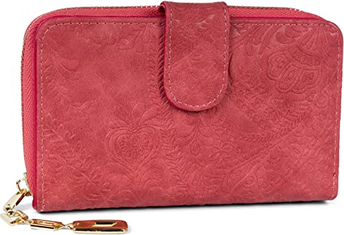 styleBREAKER Geldbörse mit Paisley Blumen Blüten Prägung, umlaufender Reißverschluss und RFID Schutz, Portemonnaie, Damen 02040098, Farbe:Rot von styleBREAKER