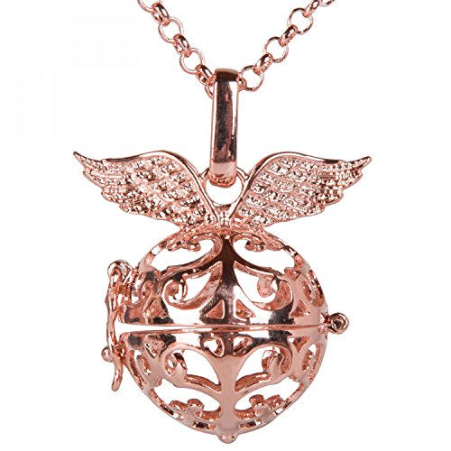 styleBREAKER Halskette Engelsklingel mit Engelsflügeln, Erbskette und Karabinerverschluss, Damen 05030009, Farbe:Rosegold von styleBREAKER