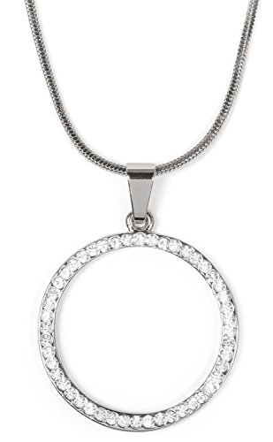 styleBREAKER Halskette mit rundem Strass besetzten Anhänger, Schlangenkette mit Karabinerverschluss, Schmuck, Damen 05030046, Farbe:Silbergrau von styleBREAKER