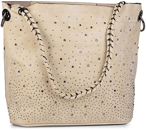 styleBREAKER Handtaschen Set mit Strassapplikation im Sternenhimmel Design, 2 Taschen 02012013, Farbe:Creme-Beige von styleBREAKER