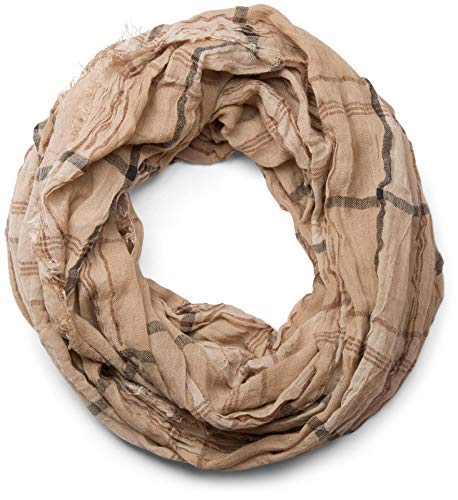 styleBREAKER Karo Muster Loop Schlauchschal in Crash Optik mit Fransen, weiche Qualität, Used Look, Unisex 01018057, Farbe:Beige von styleBREAKER
