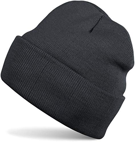 styleBREAKER Kinder Beanie Strickmütze mit breiter Krempe, Feinstrick Mütze doppelt gestrickt, Kindermütze 2-5 Jahre 04024030, Farbe:Dunkelgrau von styleBREAKER