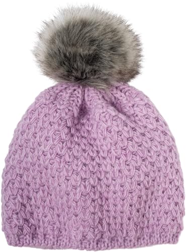 styleBREAKER Kinder Bommelmütze Gehäkelt mit V-Muster, Warmes Thermo Fleece Futter, Winter Fellbommel Mütze, 2-4 Jahre 04024208, Farbe:Flieder von styleBREAKER