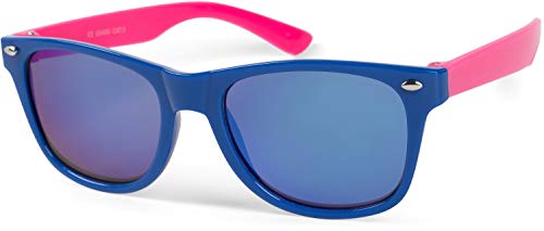 styleBREAKER Kinder Nerd Sonnenbrille mit Kunststoff Rahmen und Polycarbonat Gläsern, klassisches Retro Design 09020056, Farbe:Gestell Blau-Pink/Glas Blau verspiegelt von styleBREAKER