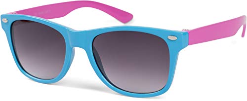 styleBREAKER Kinder Nerd Sonnenbrille mit Kunststoff Rahmen und Polycarbonat Gläsern, klassisches Retro Design 09020056, Farbe:Gestell Hellblau-Pink/Glas Grau Verlauf von styleBREAKER