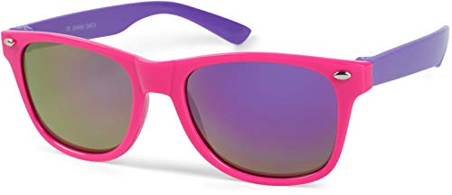 styleBREAKER Kinder Nerd Sonnenbrille mit Kunststoff Rahmen und Polycarbonat Gläsern, klassisches Retro Design 09020056, Farbe:Gestell Pink-Lila/Glas Lila verspiegelt von styleBREAKER