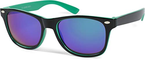 styleBREAKER Kinder Nerd Sonnenbrille mit Kunststoff Rahmen und Polycarbonat Gläsern, klassisches Retro Design 09020056, Farbe:Gestell Schwarz-Grün/Glas Grün verspiegelt von styleBREAKER