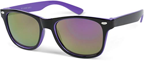 styleBREAKER Kinder Nerd Sonnenbrille mit Kunststoff Rahmen und Polycarbonat Gläsern, klassisches Retro Design 09020056, Farbe:Gestell Schwarz-Lila/Glas Lila verspiegelt von styleBREAKER