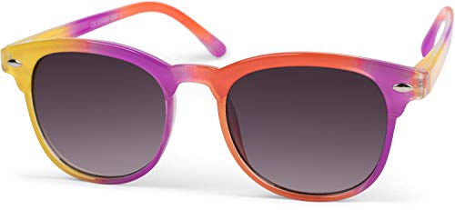 styleBREAKER Kinder Nerd Sonnenbrille mit buntem Rahmen, Kunststoff Rahmen und Polycarbonat Flachgläsern 09020090, Farbe:Gestell Gelb-Pink-Orange/Glas Grau Verlauf von styleBREAKER