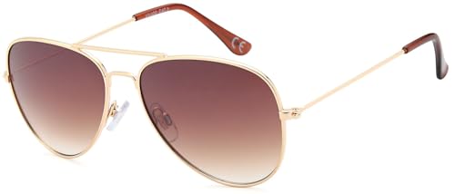 styleBREAKER Kinder Pilotenbrille mit Edelstahl Metall Gestell, verspiegelt oder getönt, Fliegerbrille, Sonnenbrille 09020059, Farbe:Gestell Gold/Glas Braun Verlauf von styleBREAKER