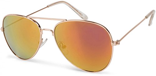 styleBREAKER Kinder Pilotenbrille mit Edelstahl Metall Gestell, verspiegelt oder getönt, Fliegerbrille, Sonnenbrille 09020059, Farbe:Gestell Gold/Glas Orange-Rot verspiegelt von styleBREAKER