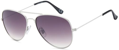 styleBREAKER Kinder Pilotenbrille mit Edelstahl Metall Gestell, verspiegelt oder getönt, Fliegerbrille, Sonnenbrille 09020059, Farbe:Gestell Silber/Glas Grau Verlauf von styleBREAKER