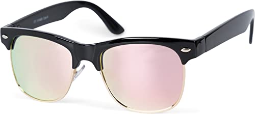 styleBREAKER Kinder Sonnenbrille mit Ovalen Gläsern Kunststoff Metall Rahmen, Polycarbonat Gläsern, Retro 09020135, Farbe:Gestell Schwarz-Gold/Glas Pink verspiegelt von styleBREAKER