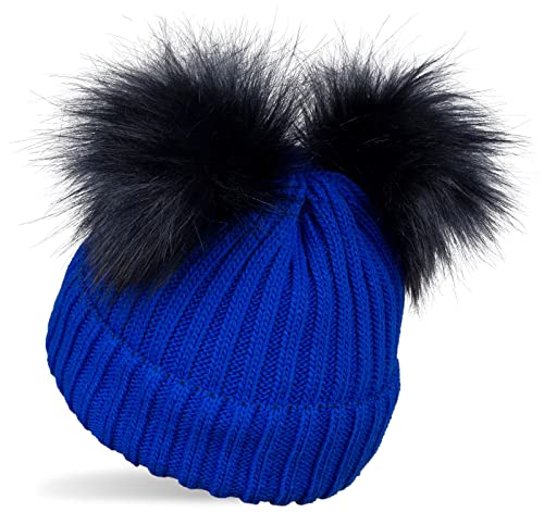 styleBREAKER Kinder Strick Bommelmütze mit 2 Kunstfellbommel und Fleece Futter, Winter Mütze, Strickmütze, 2-5 Jahre 04024203, Farbe:Royalblau von styleBREAKER