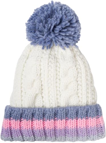 styleBREAKER Kinder Strick Bommelmütze mit Zopfmuster und gestreifter Krempe, Fleece Futter Winter, 3-5 Jahre 04024206, Farbe:Creme-Blau von styleBREAKER