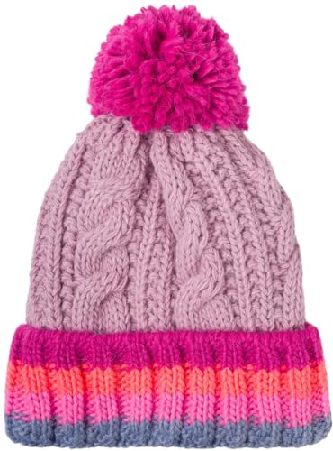 styleBREAKER Kinder Strick Bommelmütze mit Zopfmuster und gestreifter Krempe, Fleece Futter Winter, 3-5 Jahre 04024206, Farbe:Mauve-Pink von styleBREAKER