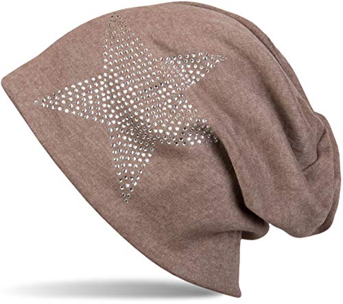 styleBREAKER Klassische Unisex Beanie Mütze mit Stern Strass Applikation, warm 04024023, Farbe:Braun von styleBREAKER