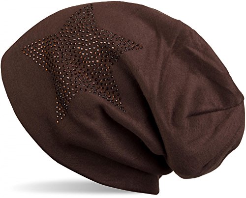 styleBREAKER Klassische Unisex Beanie Mütze mit Stern Strass Applikation, warm 04024023, Farbe:Dunkelbraun/Dunkelbraun von styleBREAKER