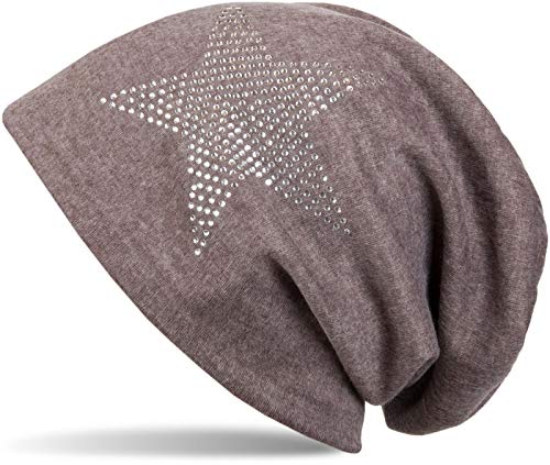 styleBREAKER Klassische Unisex Beanie Mütze mit Stern Strass Applikation, warm 04024023, Farbe:Taupe von styleBREAKER