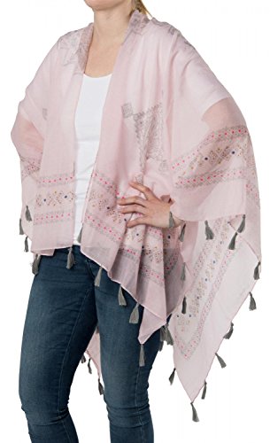 styleBREAKER Leichter Sommer Poncho mit Ethno Muster, Quasten, Strand, Boho Style, Damen 08010022, Farbe:Rosa von styleBREAKER