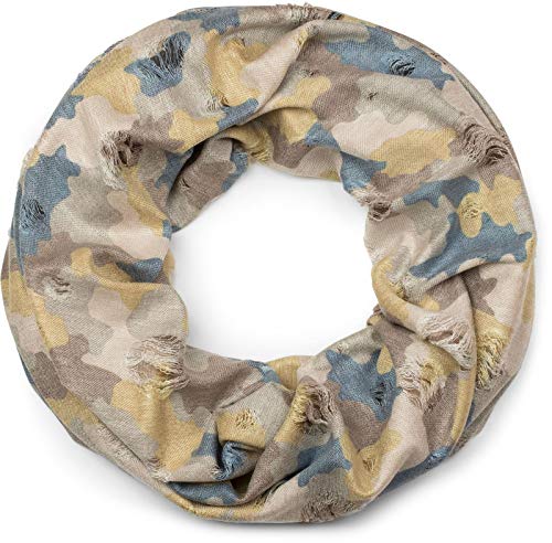 styleBREAKER Loop Schal mit Camouflage Muster im Destroyed Vintage used Look, Schlauchschal, Tuch, Unisex 01016134, Farbe:Gelb-Braun-Blau von styleBREAKER