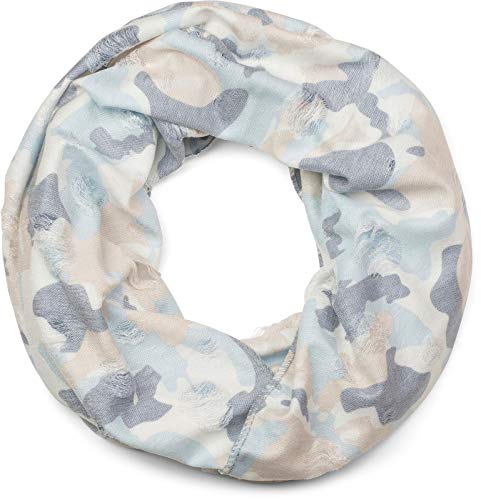 styleBREAKER Loop Schal mit Camouflage Muster im Destroyed Vintage used Look, Schlauchschal, Tuch, Unisex 01016134, Farbe:Weiß-Blau von styleBREAKER