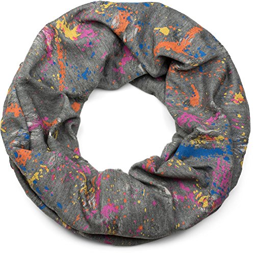 styleBREAKER Loop Schal mit Splat Style Farbklecks Muster im Destroyed Used Look, Schlauchschal, Tuch, Unisex 01017050, Farbe:Grau-Weiß von styleBREAKER
