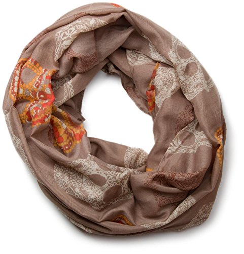 styleBREAKER Loop Schlauchschal im Mexico Style mit Totenkopf Skull Muster, Schal, Tuch, Damen 01018055, Farbe:Beige von styleBREAKER