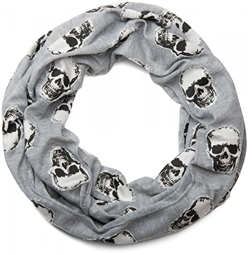 styleBREAKER Loop Schlauchschal mit aufgesetztem Totenkopf Muster, Skull Applikation, Unisex 01018081, Farbe:Grau von styleBREAKER