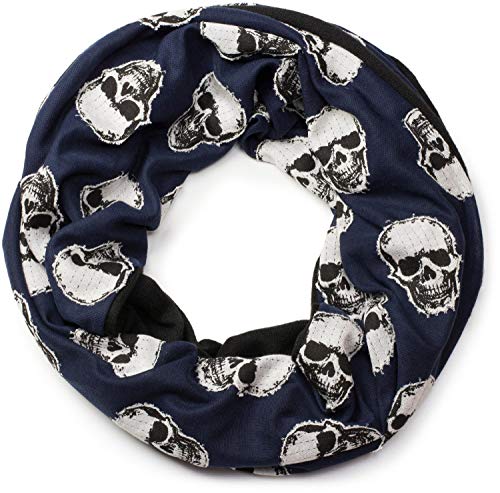 styleBREAKER Loop Schlauchschal mit aufgesetztem Totenkopf Muster, Skull Applikation, Unisex 01018081, Farbe:Dunkelblau von styleBREAKER