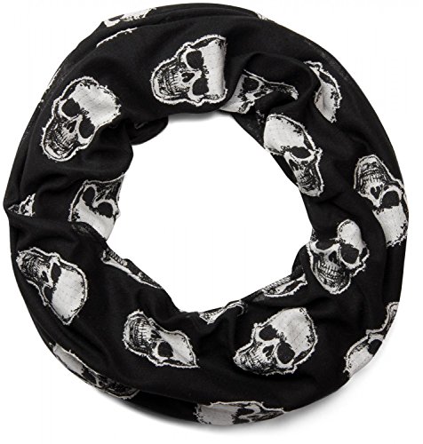 styleBREAKER Loop Schlauchschal mit aufgesetztem Totenkopf Muster, Skull Applikation, Unisex 01018081, Farbe:Schwarz von styleBREAKER
