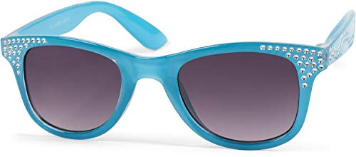 styleBREAKER Mädchen Nerd Sonnenbrille mit Strass, Kunststoff Rahmen und Polycarbonat Flachgläsern, Kinder 09020087, Farbe:Gestell Blau/Glas Grau Verlauf von styleBREAKER